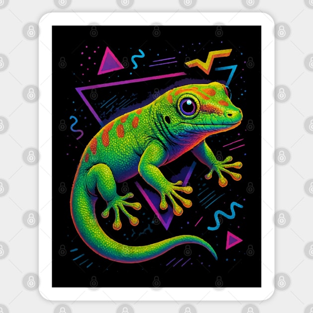 Retro Neon Gold Dust Day Gecko Sticker by Reptiq's Store